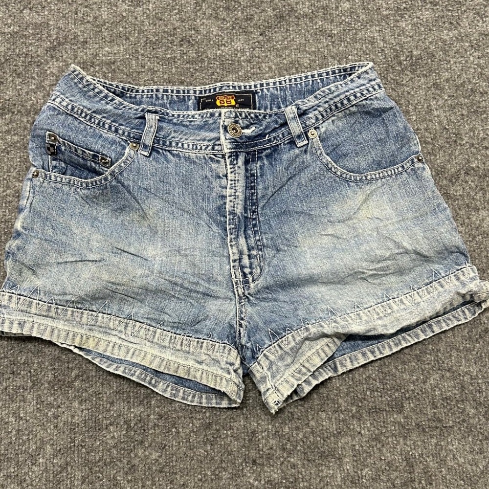 Route 66 Denim Shorts Womens Size 3/4 Blue Cotton Low Rise Zigzag Hem Casual